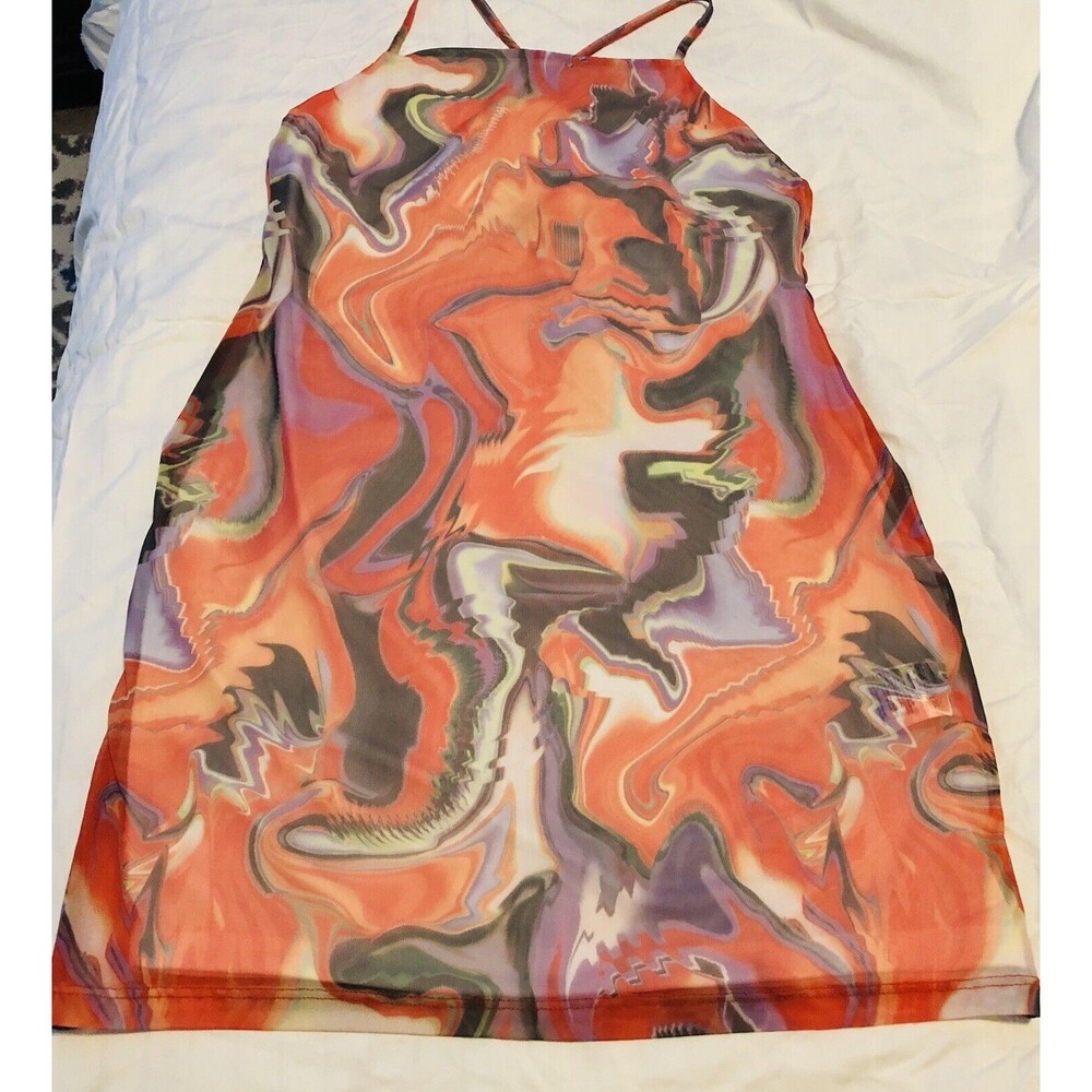 H&M Divided Slip Orange Multicolor Dress Women JUNIORS M Spaghetti Strap Slip @